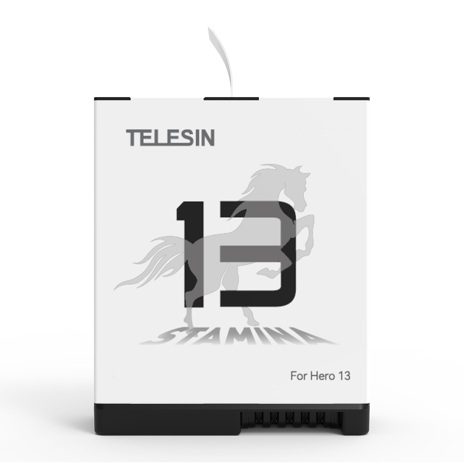 Telesin Stamina rechargeable battery for Hero 13, featuring a white body and large number 13.