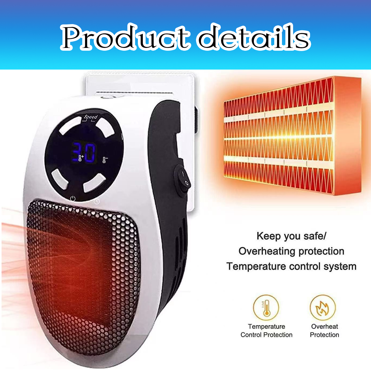 SOLVYN 500W Keramik Mini Heizung Kompakt Steckdosenheizung (150 Watt)