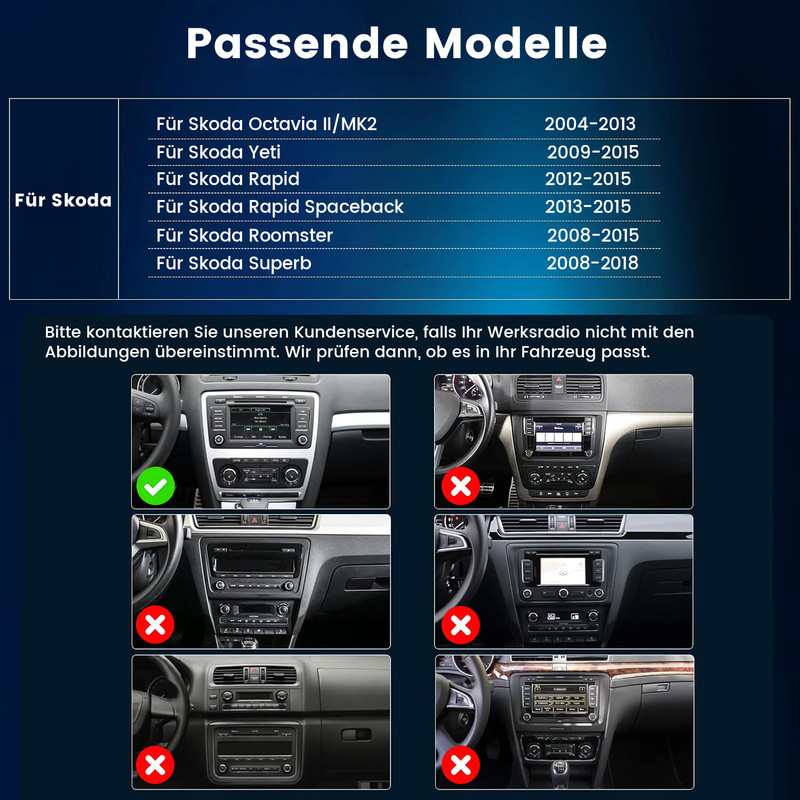 JUNSUN Skoda Octavia 2 2004-2013 64G GPS Autoradio, FM, Bluetooth, Schwarz
