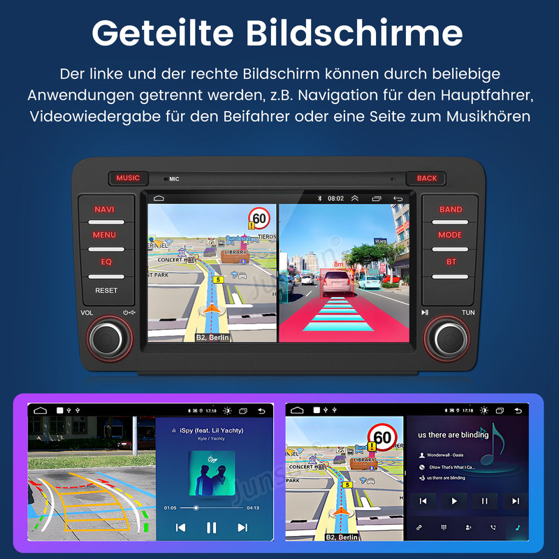 JUNSUN Skoda Octavia 2 2004-2013 64G GPS Autoradio, FM, Bluetooth, Schwarz