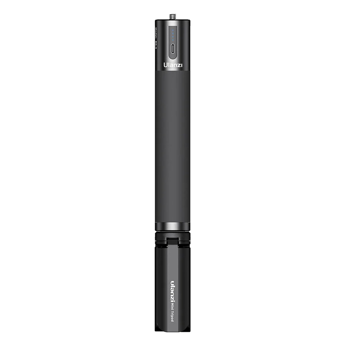 A black Ulanzi battery grip and mini tripod stands vertically against a white background.