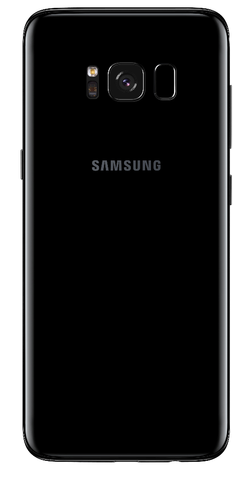 Rückseite eines schwarzen Samsung-Smartphones mit Kamera und Logo.