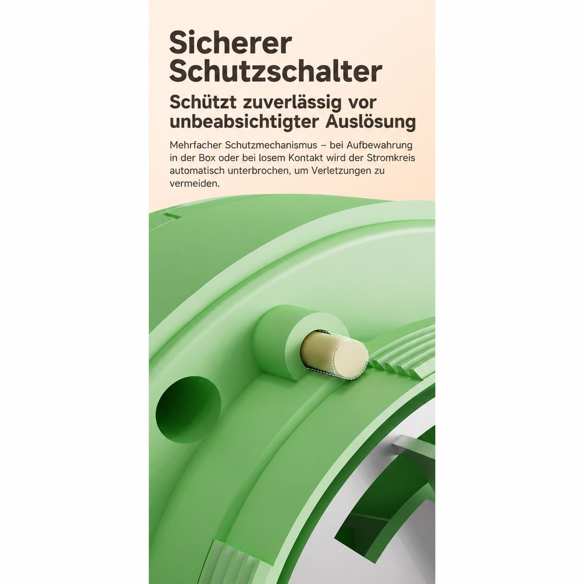 Sicherer Schutzschalter mit automatischem Schutzmechanismus gegen unbeabsichtigte Auslösung in grünem Gehäuse.