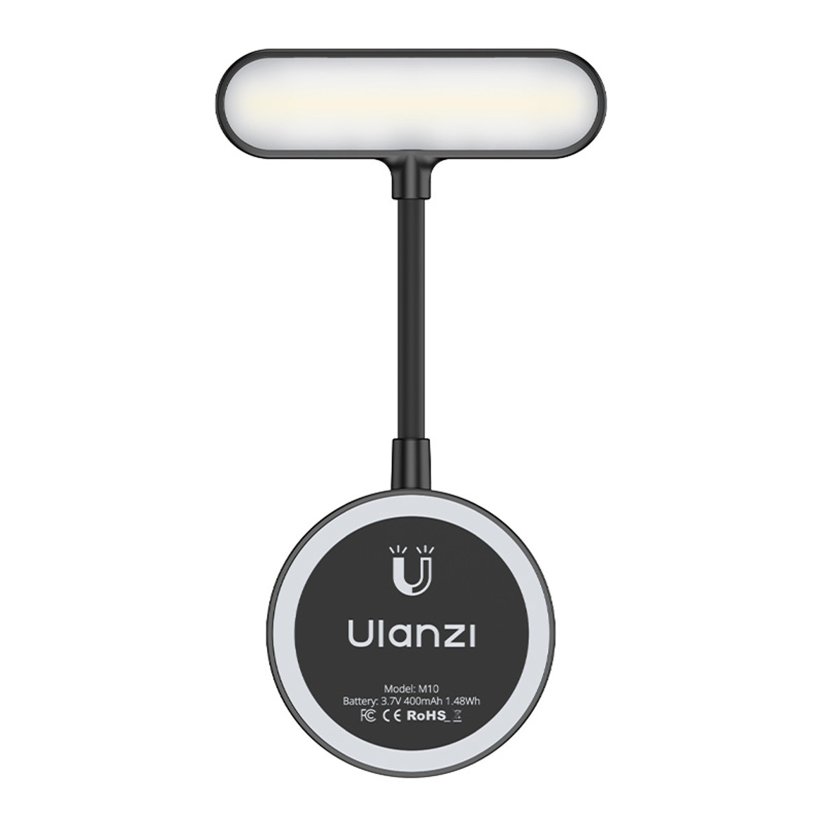 A black Ulanzi M10 magnetic LED light featuring an elongated light head and a round base.