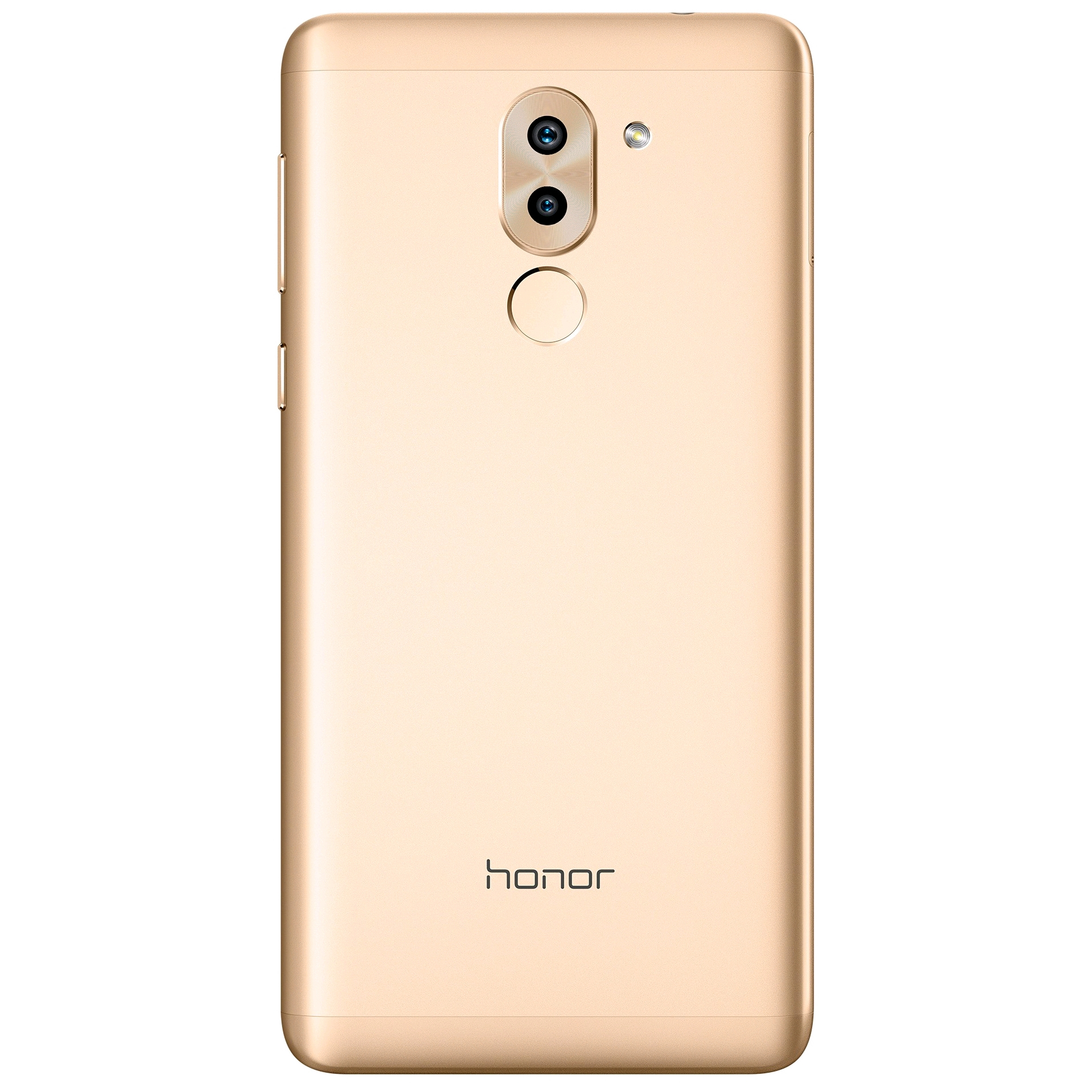 Rückseite eines goldenen Honor-Smartphones mit vertikaler Dual-Kamera, Blitz und kreisrundem Fingerabdrucksensor.