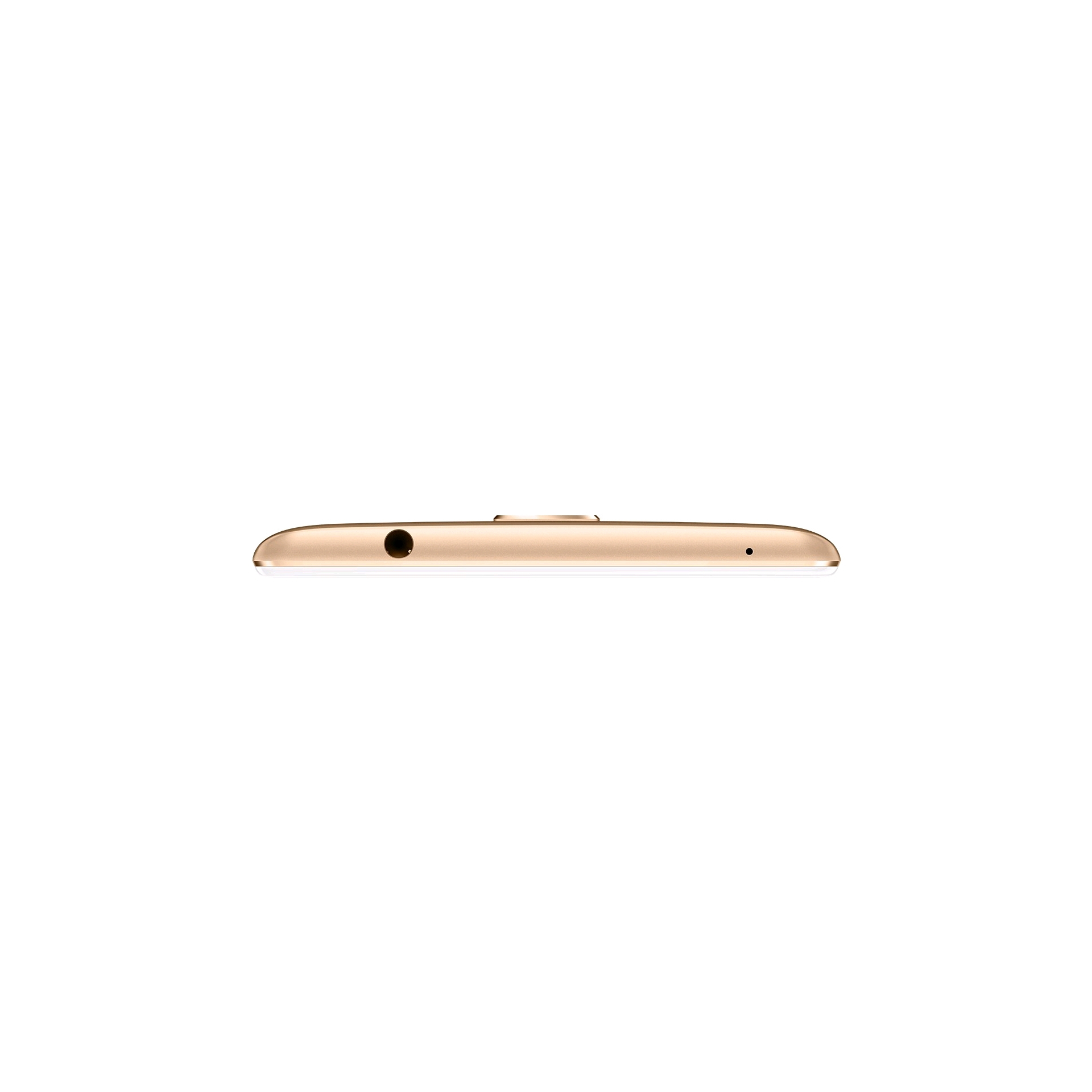 Unterseite eines goldenen Smartphones mit Kopfhöreranschluss und Mikrofon.