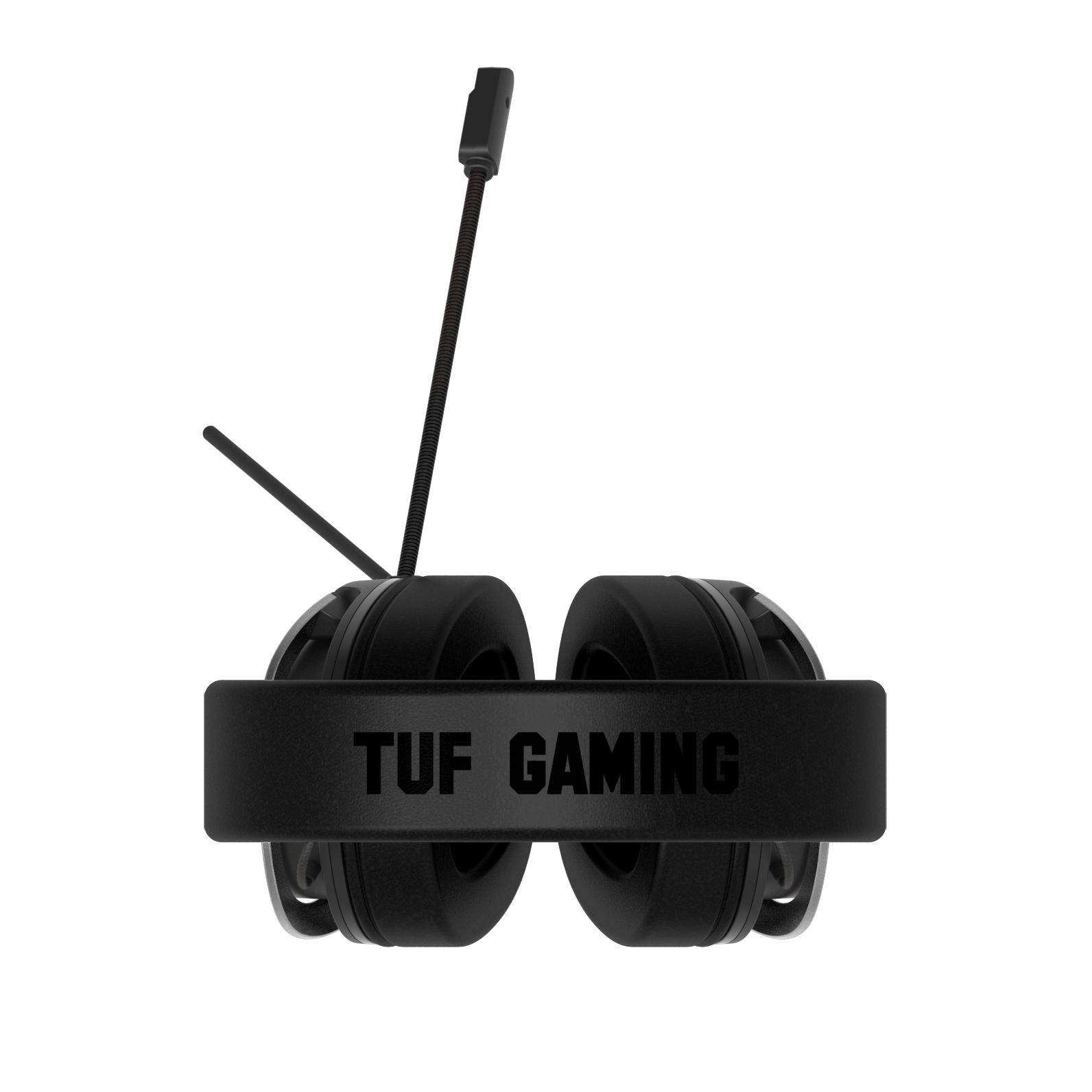 Siyah arka planda mikrofona sahip siyah TUF Gaming kulaklik.