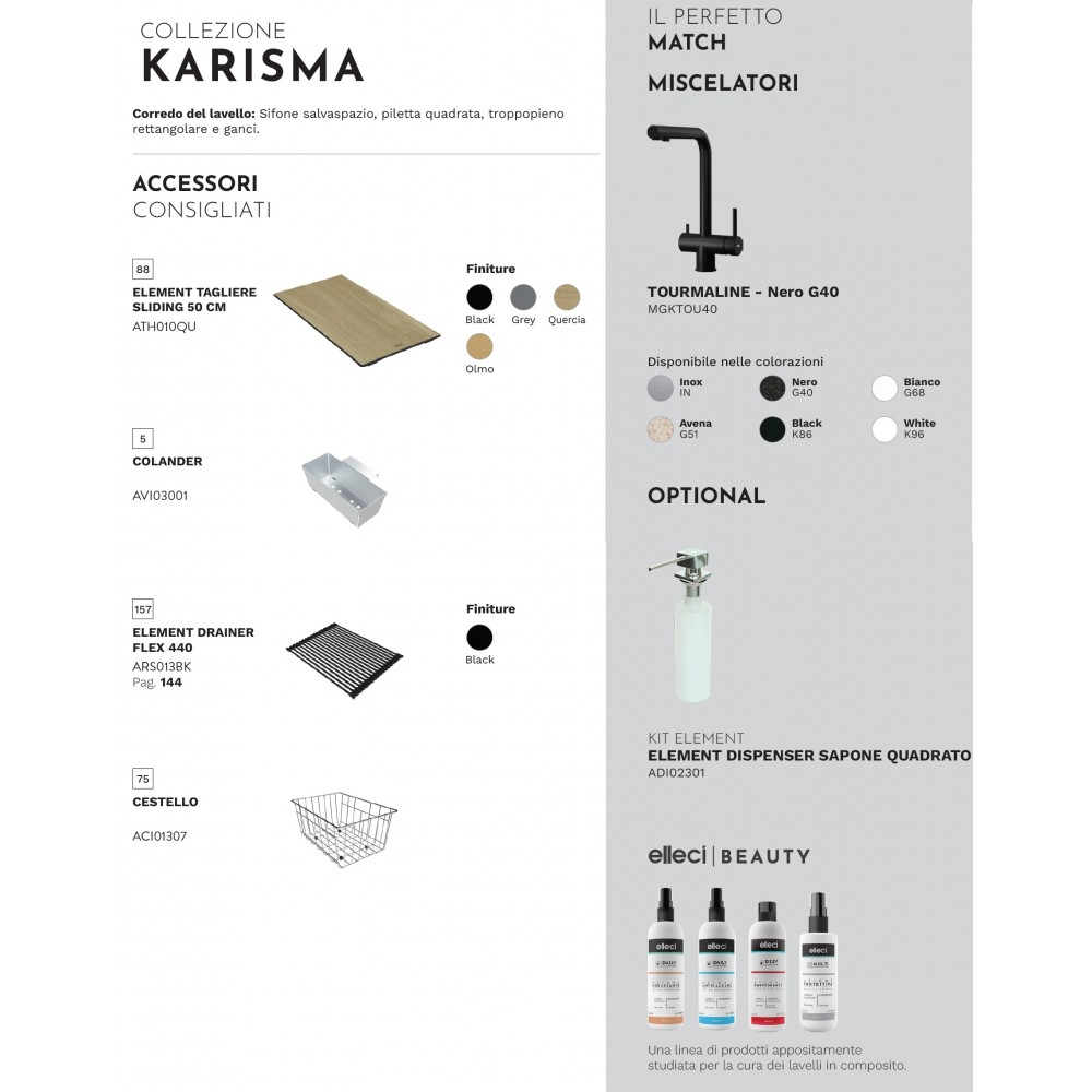 Pagina di catalogo che mostra accessori cucina e miscelatori.