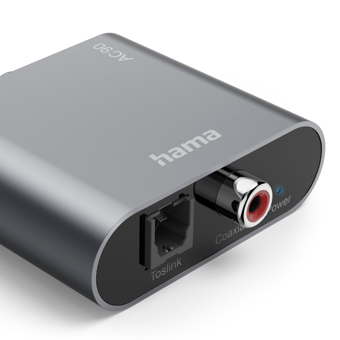 Szary konwerter audio Hama AC90 z portami Toslink i koaksjalnym.
