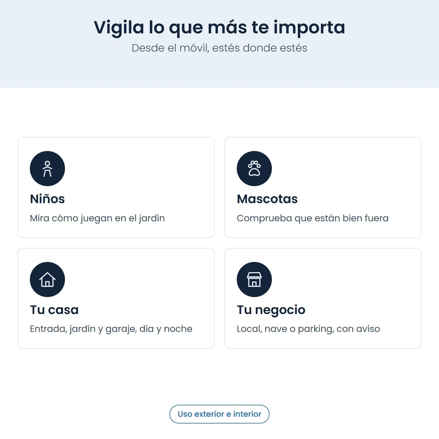 Una página web en español con funciones de seguridad para niños, mascotas, hogares y negocios.