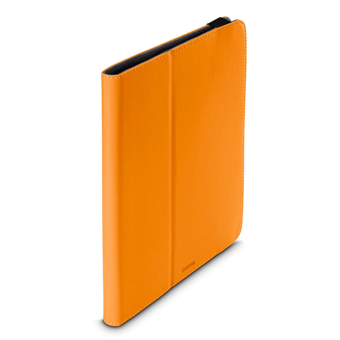 Ein geschlossener, leuchtend orangefarbener Tablethülle auf weißem Hintergrund.