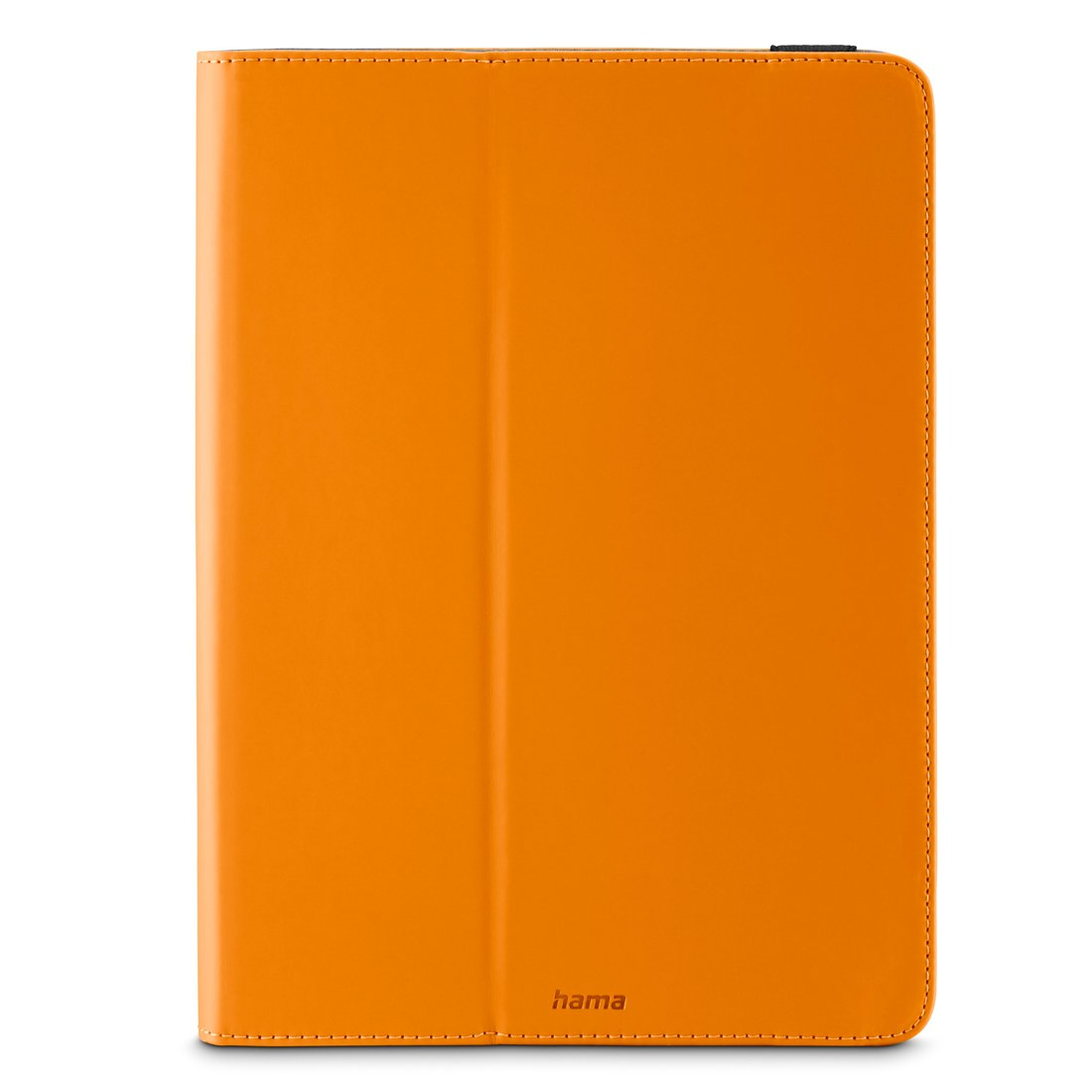 Ein geschlossenes orangefarbenes Tablet-Cover mit Hama-Logo auf weißem Hintergrund.