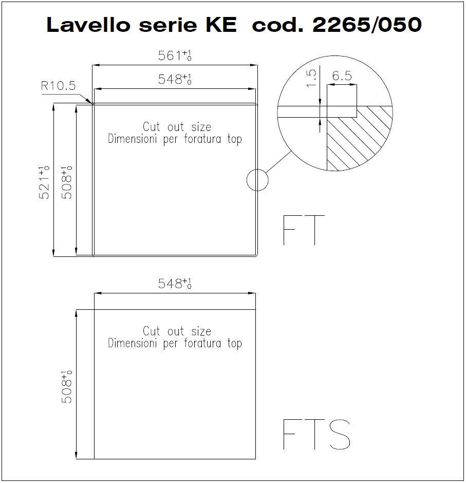 Disegno tecnico con le dimensioni per un lavandino.