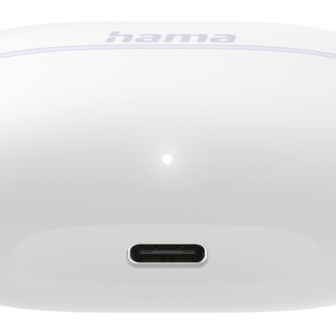 Weiße Hama Ladebox mit LED-Leuchte und USB-C-Anschluss.