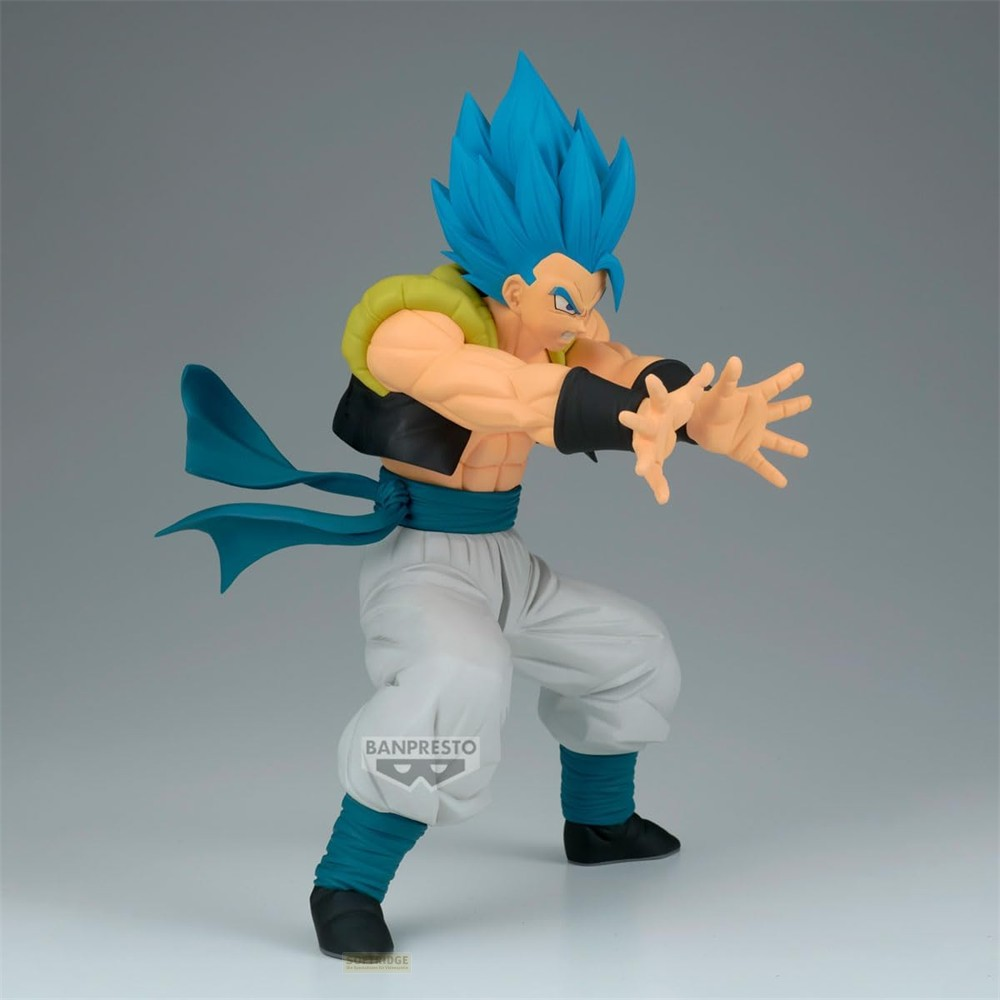Figura anime z niebieskimi wlosami w pozie z wyciagnietymi dlonmi na szarym tle.