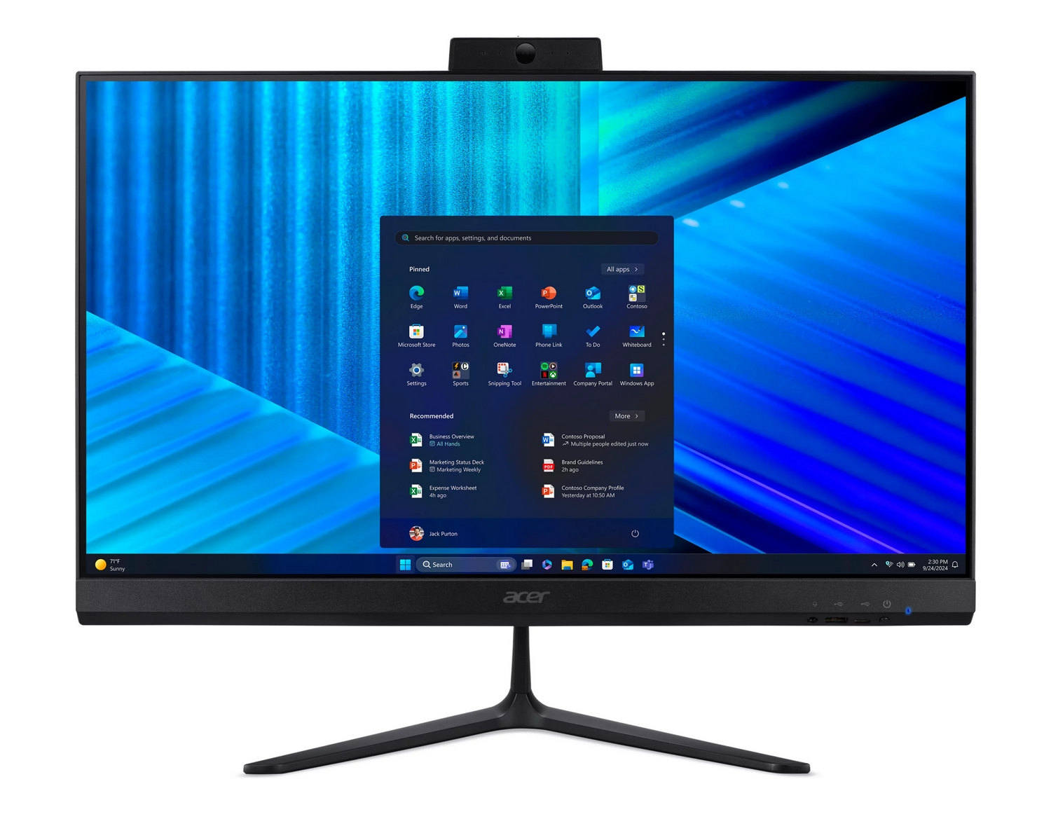 Un computer desktop all-in-one Acer con il menu Start di Windows 11 aperto.