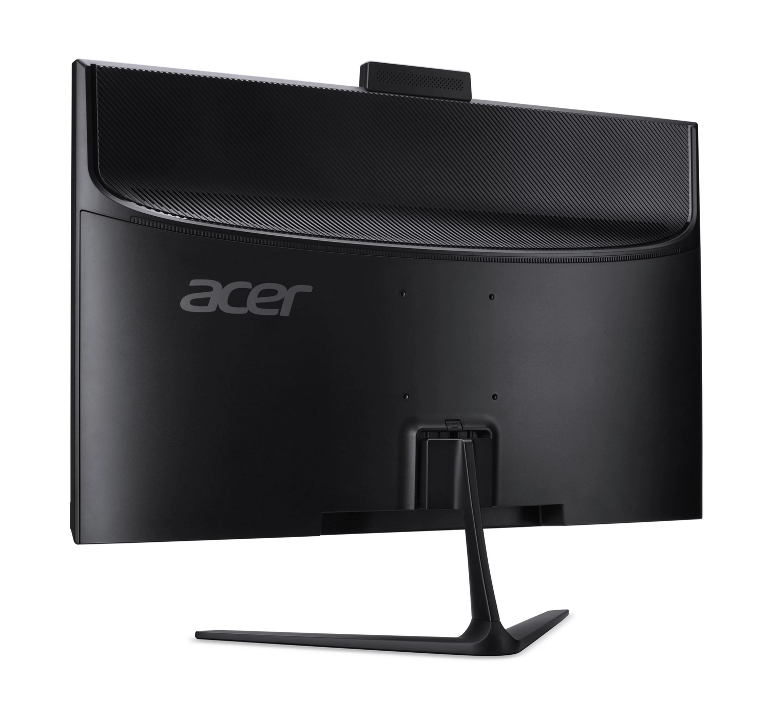 Vista posteriore di un monitor Acer nero con schermo curvo e supporto attaccato.