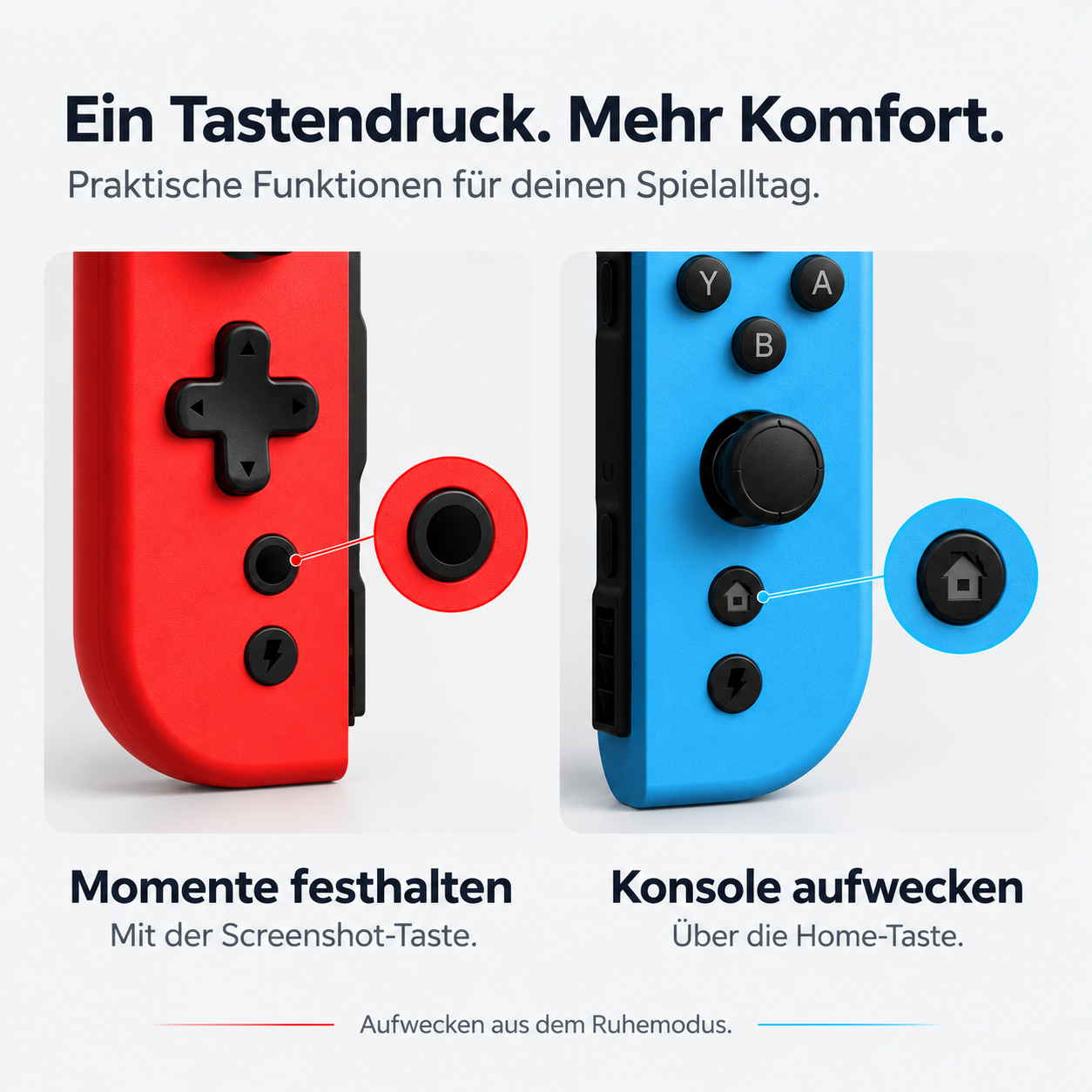 Nintendo Switch Joy-Con Controller zeigen Screenshot- und Home-Tasten.