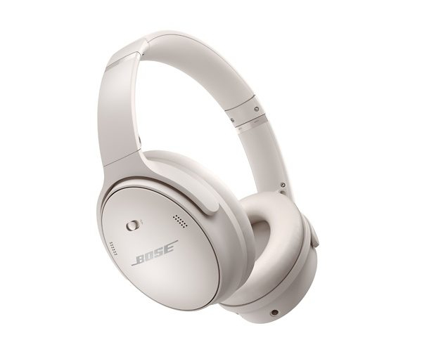 Creme-Weiß Bose Over-Ear-Kopfhörer mit Mikrofon und Branding.