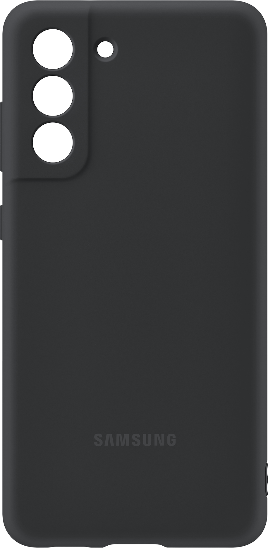 Eine matte schwarze Samsung-Smartphone-Hülle mit dreifacher Kameruausschnitt auf der Rückseite.