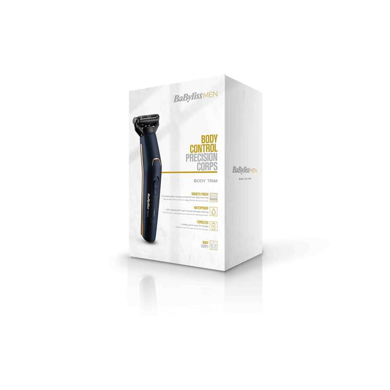 Tagliacorpo Babyliss Men Body Control in una confezione verticale con immagine e testo.