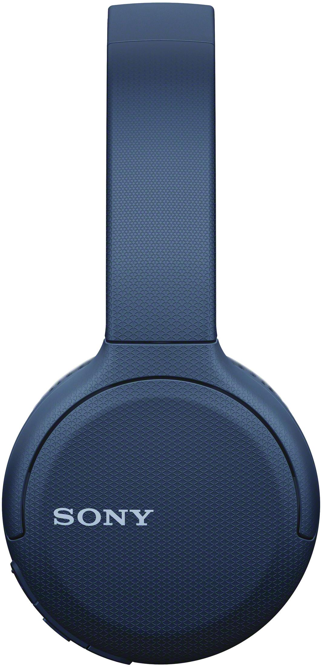 Auriculares supraaurales Sony azules con diadema texturizada y copa sobre fondo blanco.
