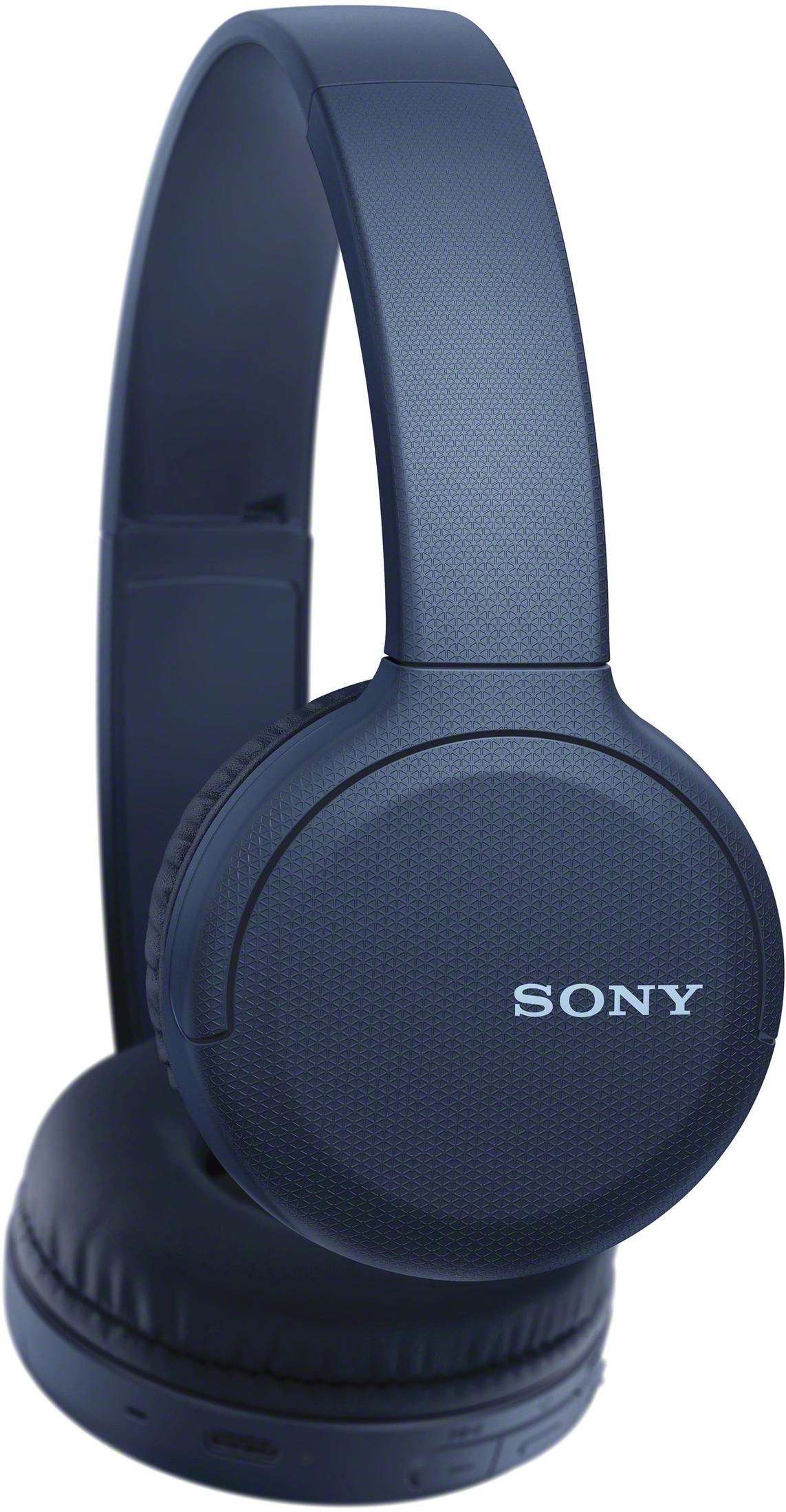 Auriculares supraaurales Sony azul oscuro con diadema de plástico texturizado.