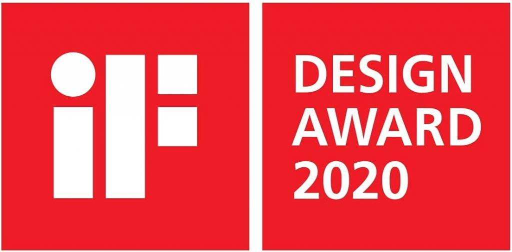 Rotes Quadrat mit weißem iF Logo und der Aufschrift DESIGN AWARD 2020.