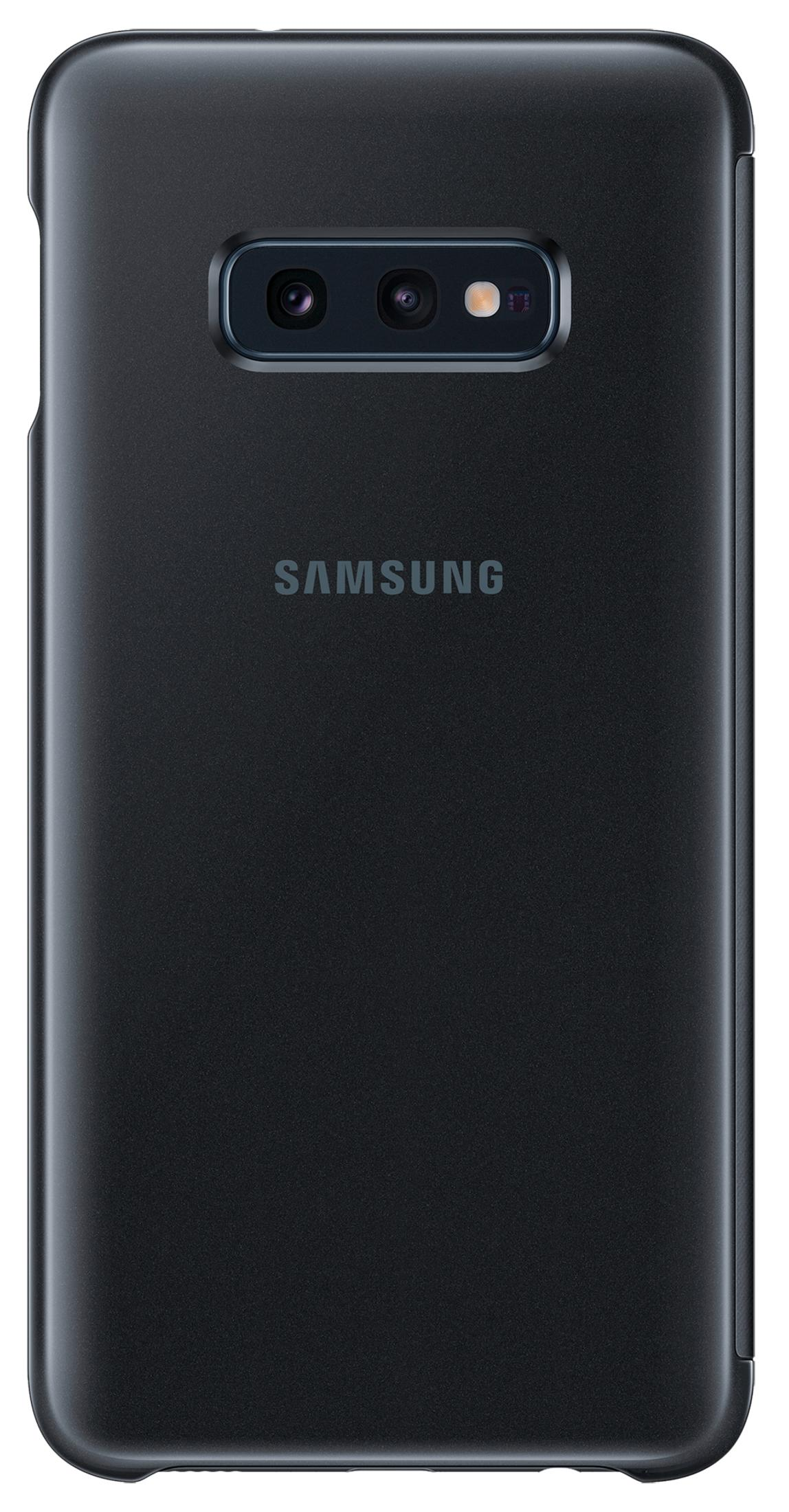 Rückseite eines schwarzen Samsung-Smartphones mit horizontalem Kameramodul oben und Samsung-Logo.