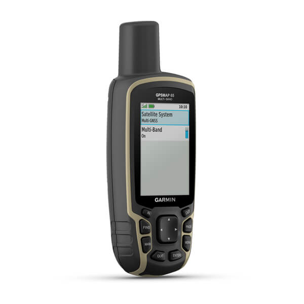 Ein schwarz-braunes Garmin GPSMAP Handgerät mit oberer Antenne, Bildschirm und physischen Steuertasten.