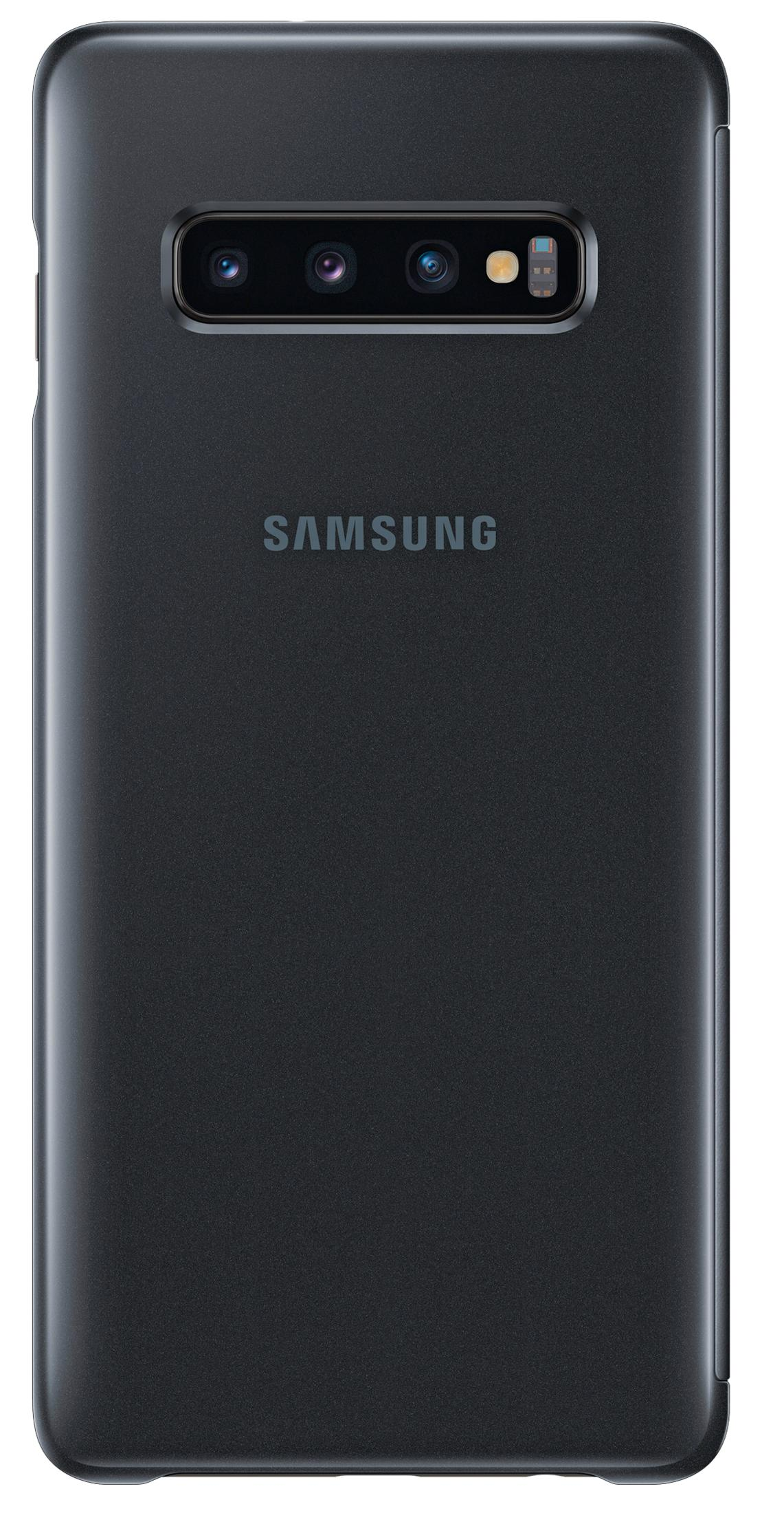 Rückseite eines schwarzen Samsung-Smartphones mit horizontalem Dreifach-Kameramodul und Samsung-Logo.