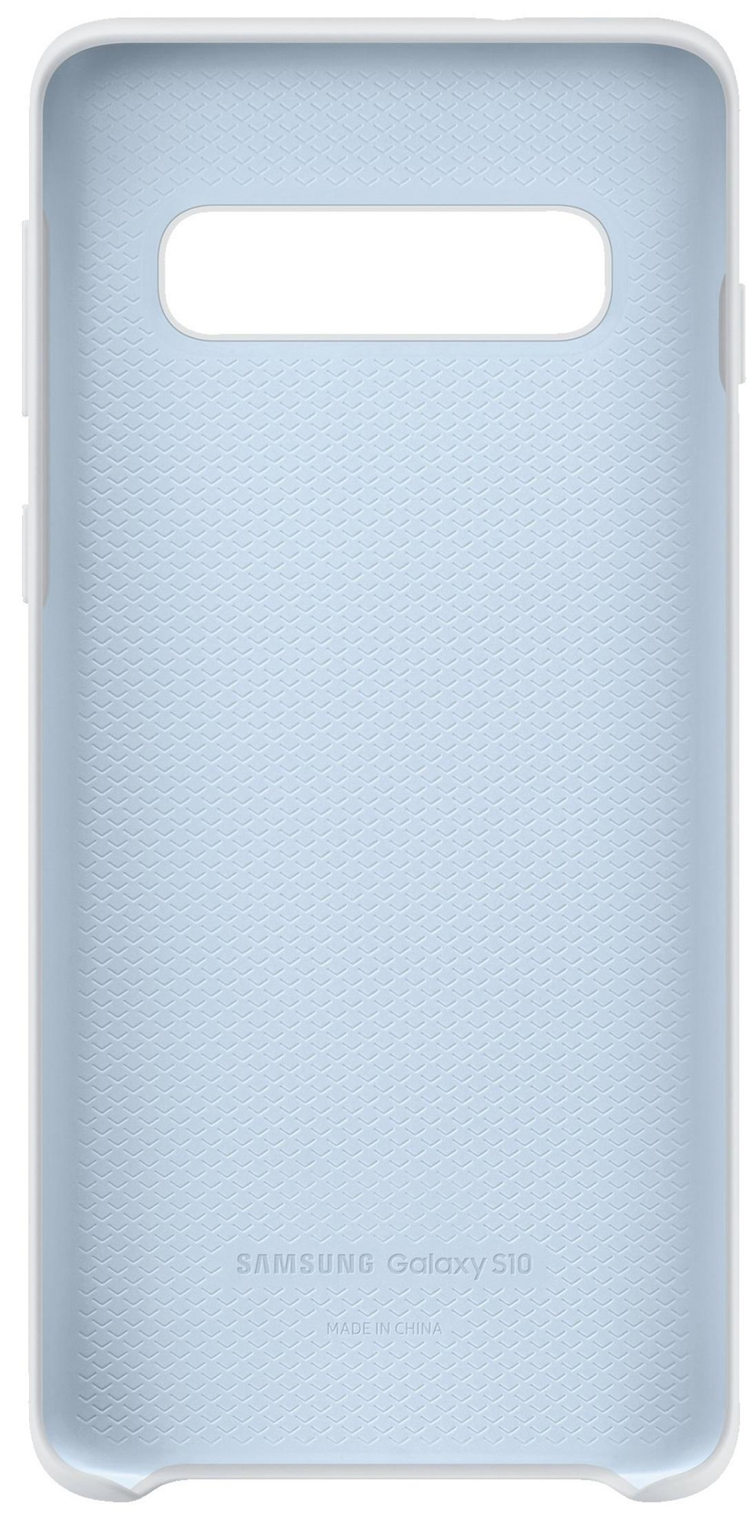 Die Innenseite einer hellblauen Samsung Galaxy S10 Schutzhülle mit Rautenmuster.