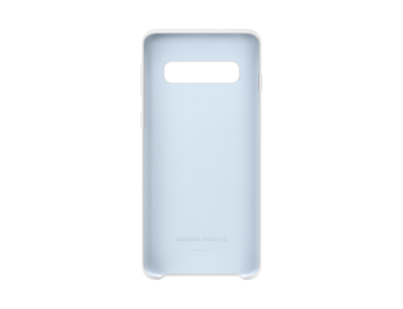 Eine hellblaue Schutzhülle für ein Samsung Galaxy S10 mit strukturiertem Innenfutter und Kameraaussparung.