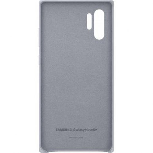 Eine graue Samsung Galaxy Note10+ Schutzhülle mit Markenlogo und Kameraaussparung.