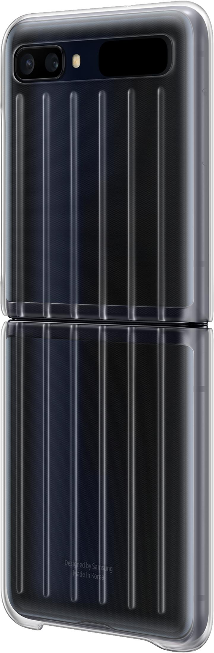 Ein faltbares Smartphone mit vertikalen Rillen, einer Doppel-Kamera und Samsung-Aufschrift.