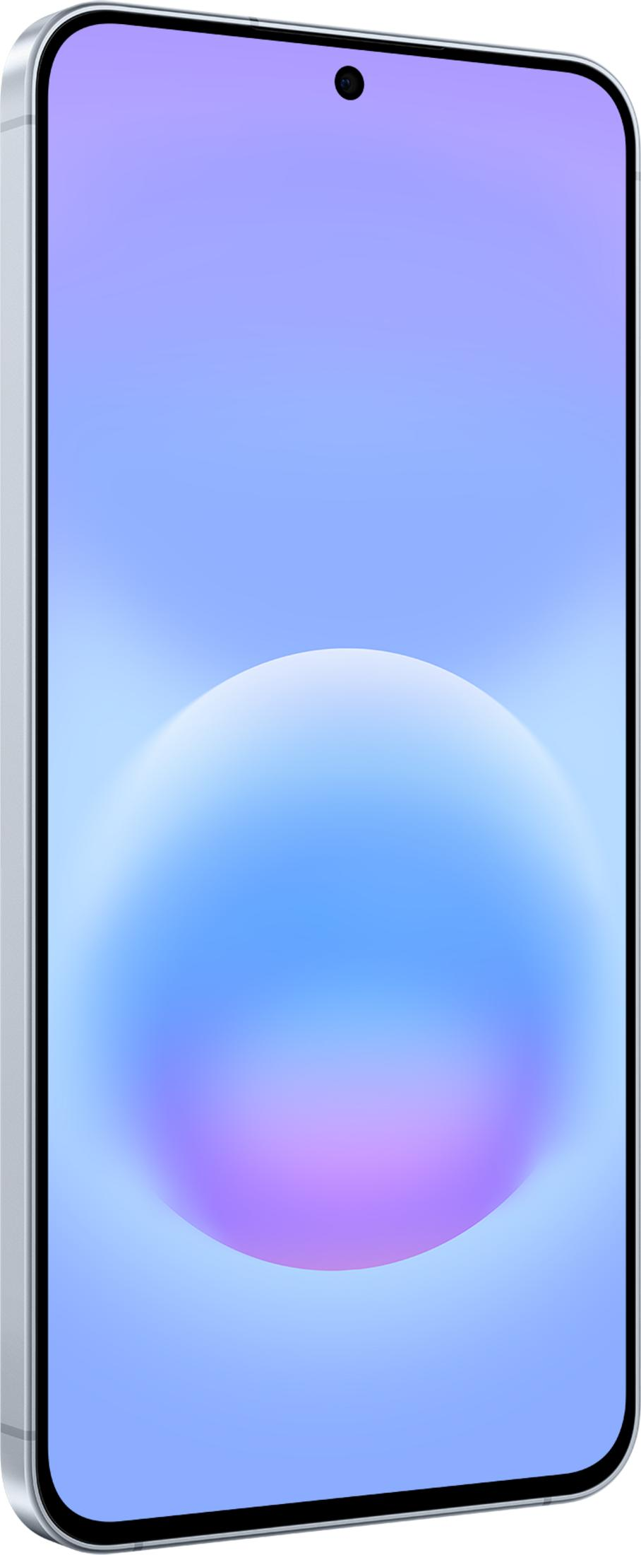 A smartphone with rounded corners displays a light blue and purple gradient background on screen.