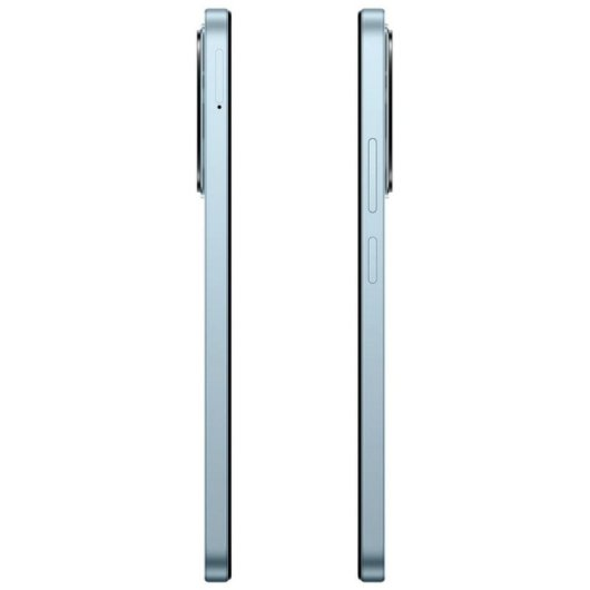 Seitenansichten eines hellblauen Smartphones mit Tasten und Anschlüssen.