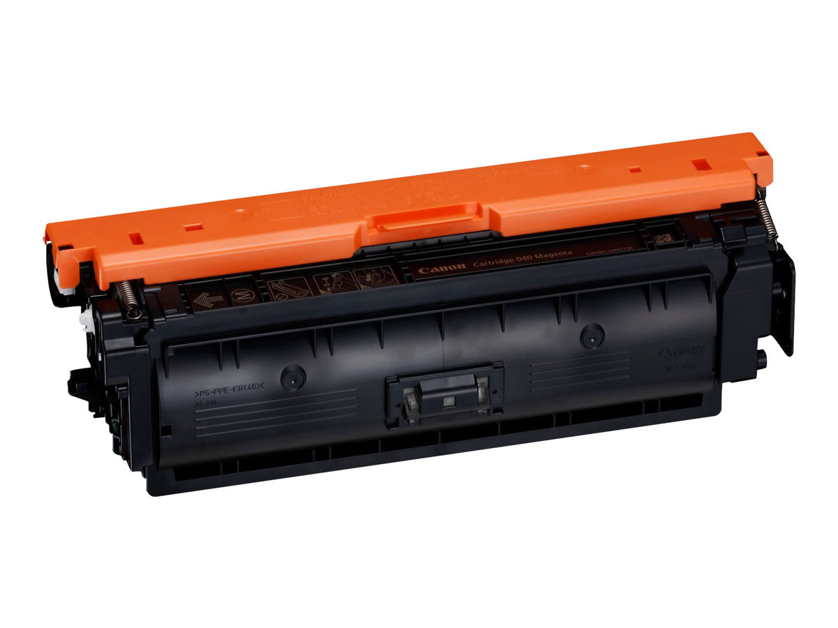 A black and orange Canon 040 Magenta toner cartridge shown against a white background.