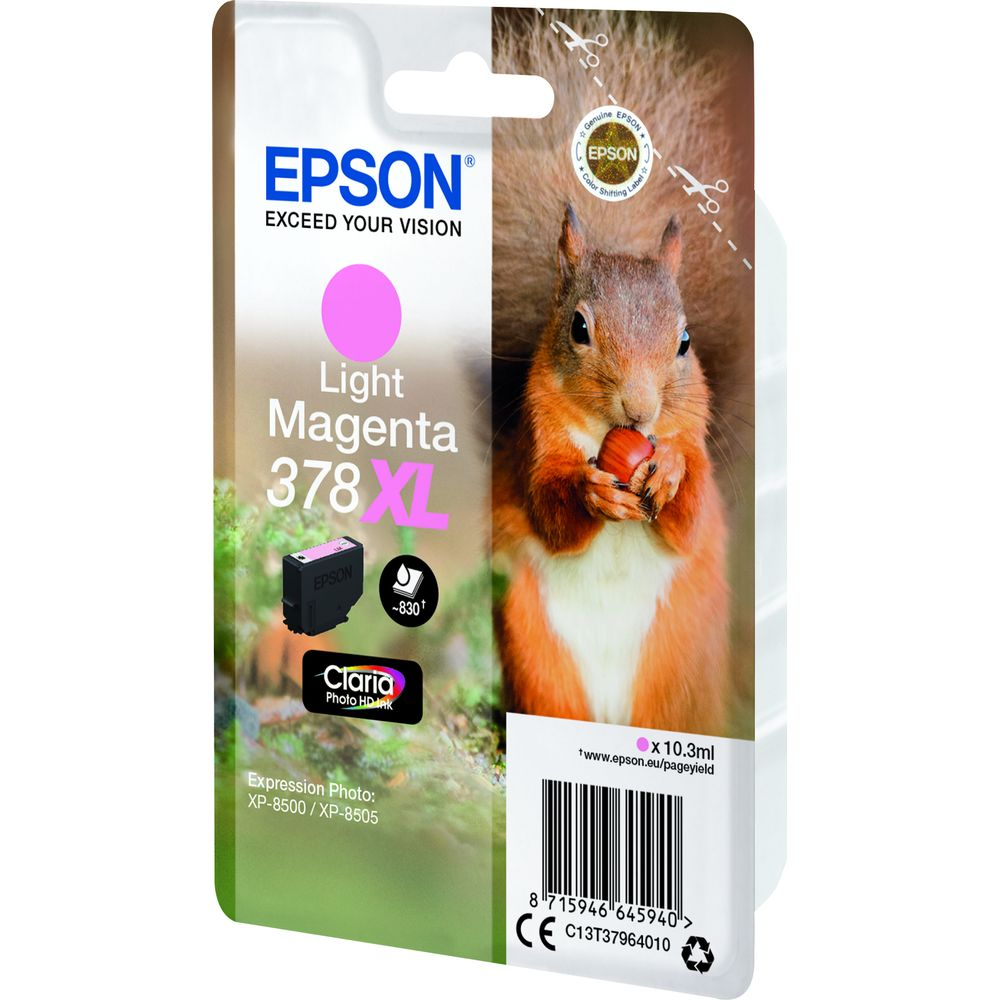Epson Light Magenta 378XL Tintenpatrone mit einem Eichhörnchen auf der Verpackung.