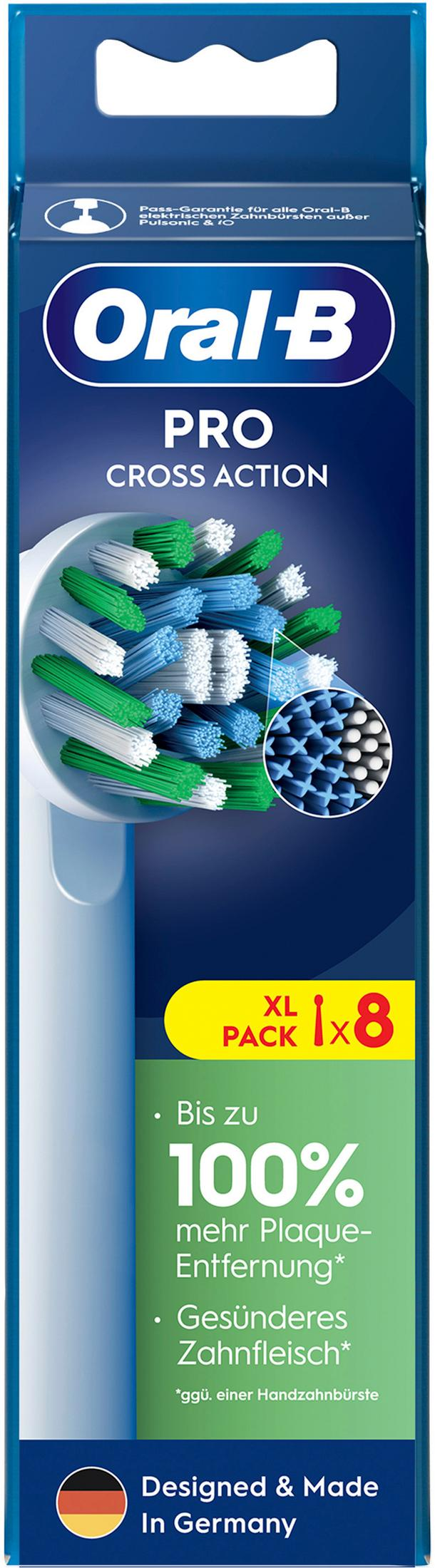 Testina spazzolino Oral-B Pro Cross Action, confezione XL da 8 in scatola blu e bianca.