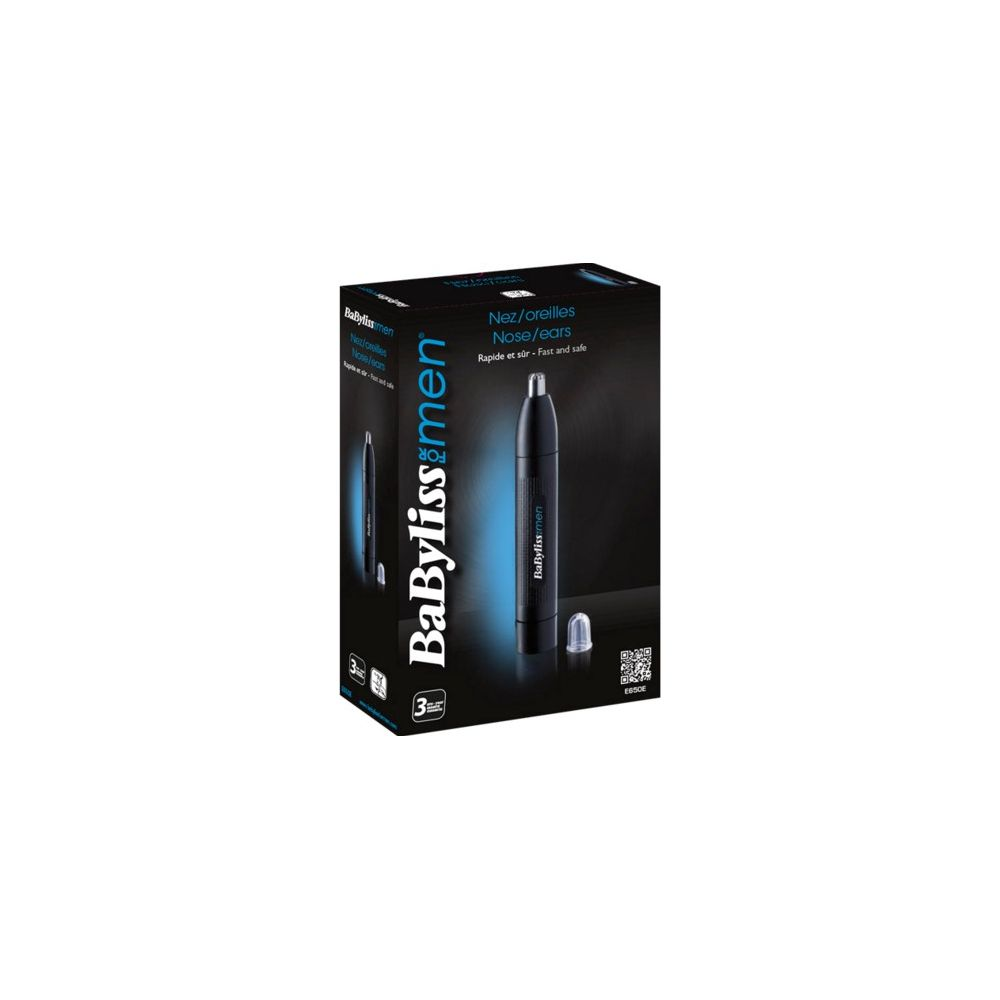 Verpackung für einen schwarzen BaByliss for Men Nasen- und Ohrenhaartrimmer.