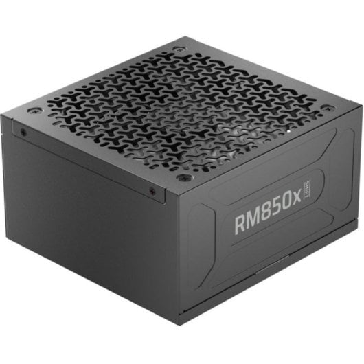 Czarny zasilacz Corsair RM850x z ozdobną kratką.