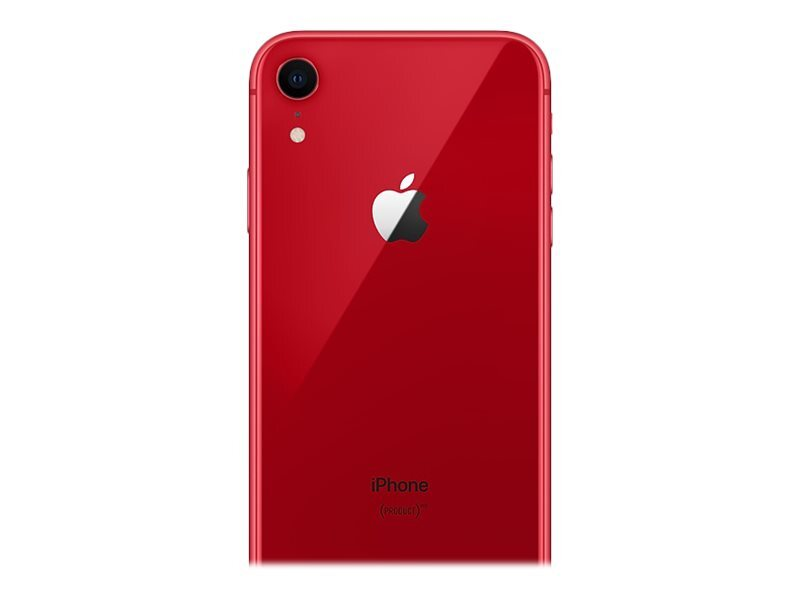Dos d'un smartphone rouge avec le logo Apple et un appareil photo unique.