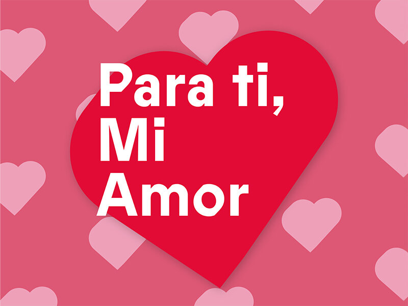Un corazón rojo sobre fondo rosa con el texto en blanco Para ti, mi amor.