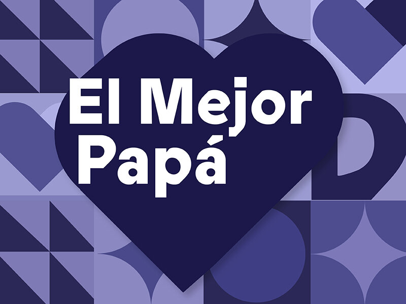 Un fondo morado con un corazón oscuro y el texto en blanco El Mejor Papá en el centro.