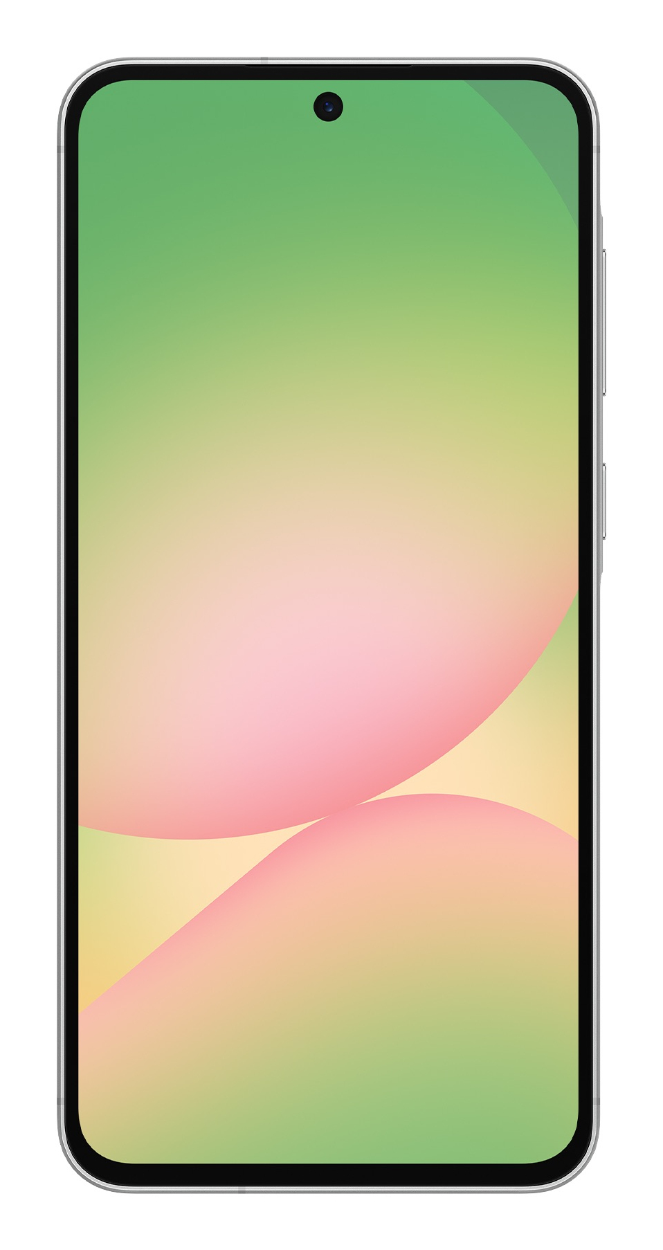 Ein Smartphone mit abgerundeten Ecken und einem grünen und rosa Hintergrund auf dem Display.