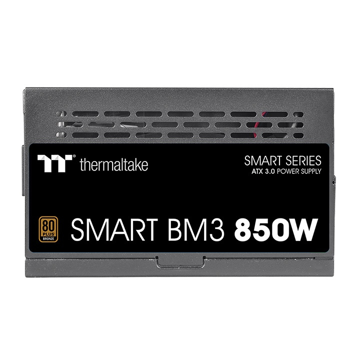 Black Thermaltake Smart BM3 850W PC power supply with 80 Plus Bronze logo on a white background.