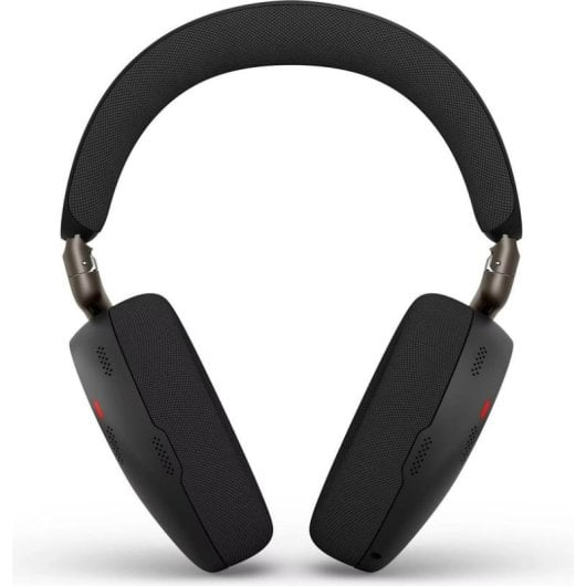 Schwarze Over-Ear-Kopfhörer mit gepolstertem Bügel und Mikrofonlöchern an den Ohrmuscheln auf hellem Hintergrund.