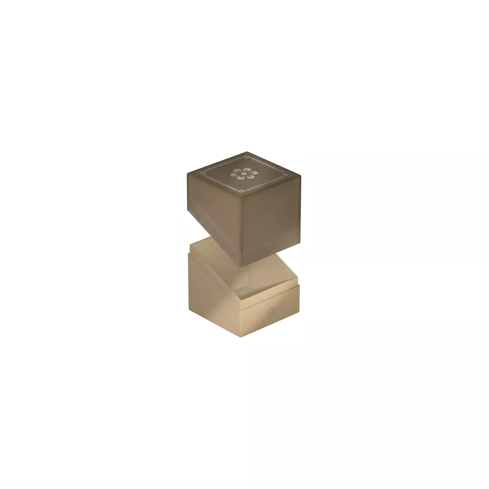 Eine beige Box mit abnehmbarem Deckel und einem dekorativen Blumenmuster oben.