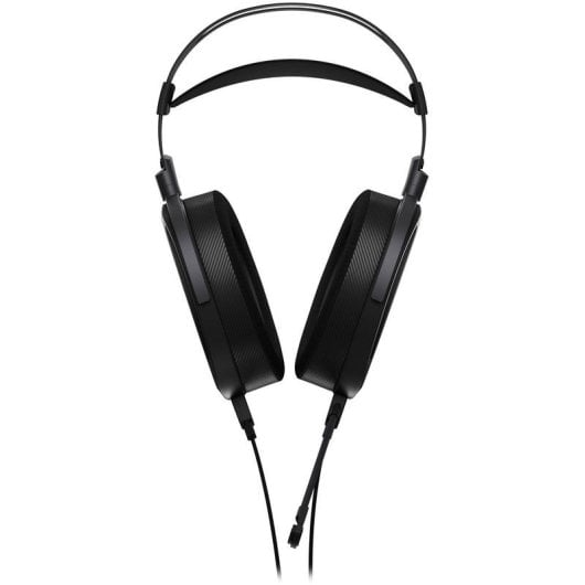 Cuffie over-ear nere con cavo e archetto su sfondo bianco.